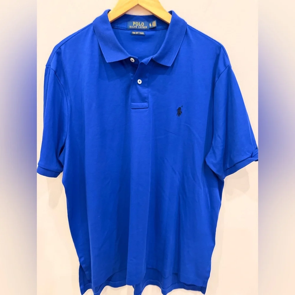 Polo Ralph Lauren Blue Pima Soft Touch Polo Shirt Men's XL TG Short Sleeve